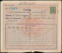 1919 Deutschösterreich értékpapír átvételi elismervény okmánybélyeggel és pecséttel