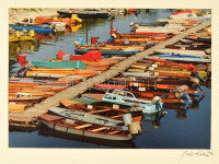 1979 Kálmán Béla (1921-2011): Baja Boatyard, matricával jelzett, aláírt fotó, paszpartuban, 25×36 cm