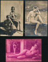 cca 1910-1920 Finoman erotikus akt fotó, 6 db, közte Léo Paris,  J. Mandel, vegyes állapotban, 13,5×8,5 cm
