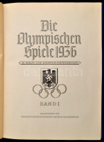 Die Olympischen Spiele in Berlin und Garmisch-Partenkirchen. 1-2. köt. Hamburg-Bahrenfeld, 1936, Cigaretten-Bilderdienst. Német nyelven. Gyűjtői album cigarettakártyákkal. Kiadói aranyozott egészvászon-kötésben, az egyik képen kis