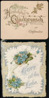 cca 1900 Litografált, dombornyomott újévi és egyéb  üdvözlőkártyák, szalaggal össz 8 db / 8 litho greeting cards 12x8 cm