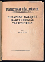 Balla Antal: Budapest szerepe Magyarország történetében. Statisztikai közlemények. 77. kötet 2. sz.  Bp.,(1938), Budapest Székesfőváros Statisztikai Hivatala, 178 p. Kiadói papírkötés, foltos címlappal, kissé gyűrött elülső