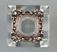 Ezüst és kristály gyertyatartó pár / Silver-crystal candle holder pair 4x4x2,5 cm