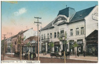1913 Balassagyarmat, Fő utca, Nemzeti szálloda, Stössel Arthur bútor áruháza, Silberstein üzlete, lovaskocsik