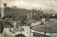 1950 Budapest II. Moszkva tér (Széll Kálmán tér), Posta palota, villamosok, autóbuszok. Képzőművészeti Alap Kiadóvállalat (EK)