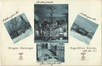 1911 Brogyán, Brodzany (Bars megye); kastély télen, belső, karácsonyfa / castle in winter, Christmas tree, interior