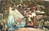 Tátra, Vysoké Tatry; Tarpatak vízesés, fahíd. Feitzinger Ede Ph. No. 1067. / Kohlbach Wasserfall / waterfall, wooden bridge + 'M. Kir. Rokkant Kórház Katonai ápolási ügy portómentes Militärpflege' (fa)