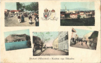1917 Shkoder, Shkodra, Skutari; marketplace, vendors, street views, Austro-Hungarian coat of arms + 'K.u.K. Kommando des Turmfort Gorazda' (EK)
