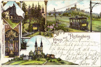 1901 Linz, Gruss aus Pöstlingberg, Elektrische Bahn / electric funicular railway. J. Schöfdoppler Art Nouveau, litho   (Rb)