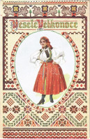 Vesele Velikonoce! / Szlovák népviselet húsvéti üdvözlettel / Slovak folklore, traditional costume, Easter greeting card (EK)