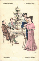 Der Weihnachtsurlaub / Il permesso di Natale / Karácsonyi szabadság / K.u.K. Kriegsmarine Matrose / Austro-Hungarian Navy mariner humour art postcard, Christmas. G. Fano, Pola 1910-11. 2409. s: Ed. Dworak (fl)