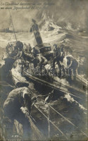 Ein Torpedoboot übernimmt vor dem Auslaufen von einem Depeschenboot die letzte Post. K.u.K. Kriegsmarine / Austro-Hungarian Navy art postcard s: Felix Schwormstädt (EK)