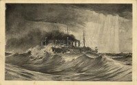 Az Osztrák-Magyar Haditengerészet SMS Sankt Georg páncélos cirkálója / K.u.K. Kriegsmarine SMS Sankt Georg Panzerkreuzer / WWI Austro-Hungarian Navy SMS Sankt Georg armored cruiser. F.W. Schrinner s: Ramberg (wet corner)