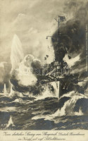Zum deutschen Seesieg am Skagerrak. Deutsche Panzerkreuze im Kampf mit engl. Schlachtkreuzern. Kaiserliche Marine / German Imperial Navy art postcard s: Felix Schwormstädt