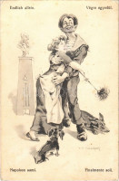 Endlich Allein! K.u.K. Kriegsmarine Matrose / Napokon sami! / Végre egyedül! / Finalmente soli! / Finally alone! Austro-Hungarian Navy humorous mariner art postcard. C.F.P. 43.a. 1917/18. s: Ed. Dworak