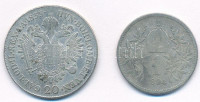 1833E 20kr Ag 'I. Ferenc' + Ausztria 1894. 1K Ag 'Ferenc József' T:2- juszt.
