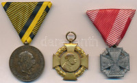 1873. 'Hadiérem' Br katonai érdemérem modern mellszalaggal + 1908. 'Katonai Jubileumi Kereszt' aranyozott Br kitüntetés mellszalag nélkül + 1916. 'Károly-csapatkereszt' cink kitüntetés modern mellszalagon T:2,2- ph.Hungary 1873.
