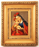 Jelzés nélkül: Koronás Istenanya. Olaj, fémlemez, keretben, 32×25 cm