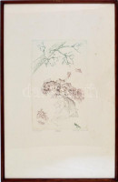 Almásy Aladár (1946-): Rózsatangó. Rézkarc, papír, jelzett, számozott (28/100), enyhén foltos, üvegezett keretben, 39×29 cm