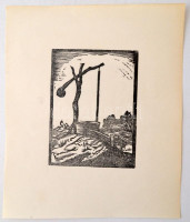 Andor Loránd (1906-1966):Gémeskút. Linó, papír, jelzés nélkül, 13×10 cm