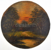 Bakonyi jelzéssel: Naplemente. Olaj, vásznazott lemez, d: 34 cm