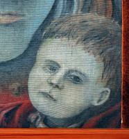 Bari Árpád (1953-): Madonna a kis Jézussal. Olaj, vászon-farost, jelzett a keret alatt, keretben 34×24 cm