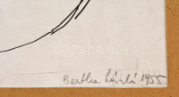 Bartha László (1908-1998): Szerelmespár. Tus, papír, jelzett és datált (Bartha László 1955), paszpartuban, 12,5×11,5 cm