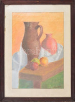 Basch jelzéssel: Csendélet. Pasztell, karton, üvegezett, enyhén sérült keretben, 56×39 cm