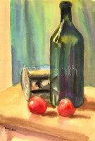 Basch jelzéssel: Üvegpalackos csendélet. Akvarell, papír, üvegezett keretben, 31×22 cm