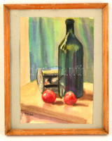 Basch jelzéssel: Üvegpalackos csendélet. Akvarell, papír, üvegezett keretben, 31×22 cm