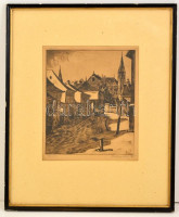 Beleznay István (1892-1954): Tabán. Rézkarc, papír, jelzett, üvegezett keretben, 28×23 cm