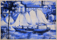 Benedek István (?-?): Homokdombok a Duna-parton. Kréta, papír, jelzett, hátoldalán is jelzett, feliratozott és datált (Bp. '73), 28,5×41 cm