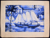 Benedek István (?-?): Homokdombok a Duna-parton. Kréta, papír, jelzett, hátoldalán is jelzett, feliratozott és datált (Bp. '73), 28,5×41 cm
