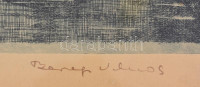 Beregi Vilmos (1917-1970): Frankfurti tájkép. Rézkarc, papír, jelzett, kissé sérült üvegezett keretben, 16,5×21,5 cm