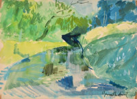 Bernáth jelzéssel: Patak. Akvarell, papír, sarkaiban ragasztás nyomaival, 29,5x41,5 cm