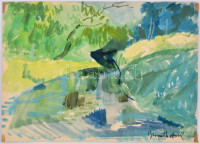 Bernáth jelzéssel: Patak. Akvarell, papír, sarkaiban ragasztás nyomaival, 29,5x41,5 cm