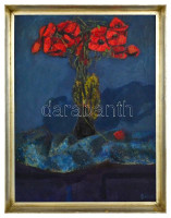 Béres Jenő (1912-1981): Pipacsok. Olaj, vászon, jelzett, hátoldalán a festő autográf feliratával, 80x60 cm