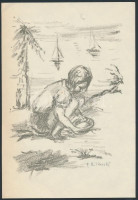 Bilkovski jelzéssel: Szitáló lány. Litográfia, papír, 21x14 cm