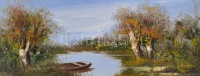 Bocsák Krisztina (1964- ): Ladik. Olaj, farost, jelzett, díszes fa keretben, hátoldalán címkével, 20×50 cm
