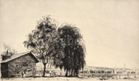 Boldizsár István (1897-1984): Balaton. Rézkarc, papír, hátoldalán hagyatéki pecséttel. 15,5x29 cm