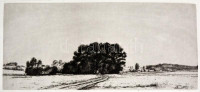 Boldizsár István (1897-1984): Kanyargó út. Rézkarc, papír, hátoldalán hagyatéki pecséttel. 13x29 cm