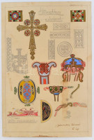 Börtsök László (?-?): Keresztény művészet, kelta ornamensek. Akvarell, ceruza, papír, 1930 feb. 25 bélyegzéssel foltos, lap bal széle sérült, 44×30 cm