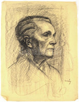 Csohány jelzéssel: Férfi portré. Grafit, szén, papír, sérült (szakadásokkal), 65x51