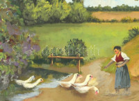 DOS 85 jelzéssel: Libaetetés. Olaj, vászon, széleinél enyhén sérült, 30x50 cm