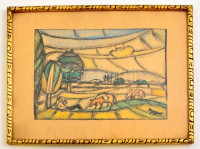 Égerházi Imre (1925-2001): Furulyázó ifjú. Vegyes technika, papír, jelzett, üvegezett keretben, 16×23 cm