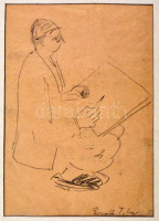 Erdei Tibor 943 jelzéssel: Festőnövendék. Ceruza, papír, paszpartuban, 30×21,5 cm