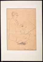 Erdei Tibor 943 jelzéssel: Festőnövendék. Ceruza, papír, paszpartuban, 30×21,5 cm
