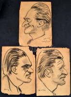 Faragó jelzéssel: 3 db karikatúra. Szén, papír. 20x30 cm Beszakadásokkal ak épek szélén