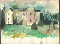 Farkas jelzéssel: Házak. Akvarell, papír, 29,5x39,5 cm
