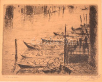 Farkasházy Miklós (1895-1964): Velence. Rézkarc, papír, jelzett, foltos üvegezett keretben, 12,5×15 cm